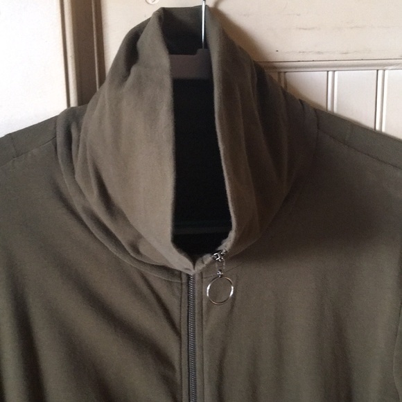 Large Olive Green organic cotton zipper track jacket Eileen Fisher - Picture 2 of 5